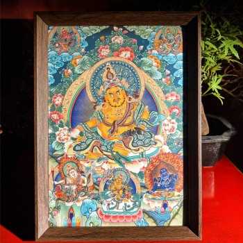 Tibetan Buddhist Yellow Jambhala Picture Frame Wall Decor 12x9