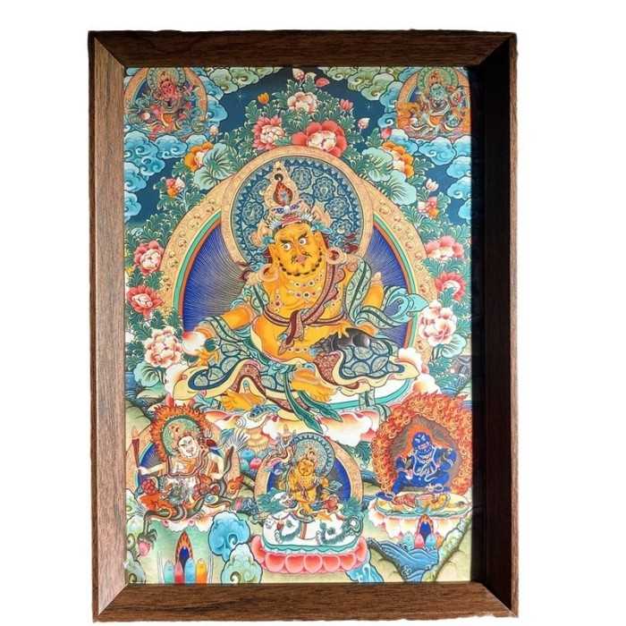 Tibetan Buddhist Yellow Jambhala Picture Frame Wall Decor 12x9