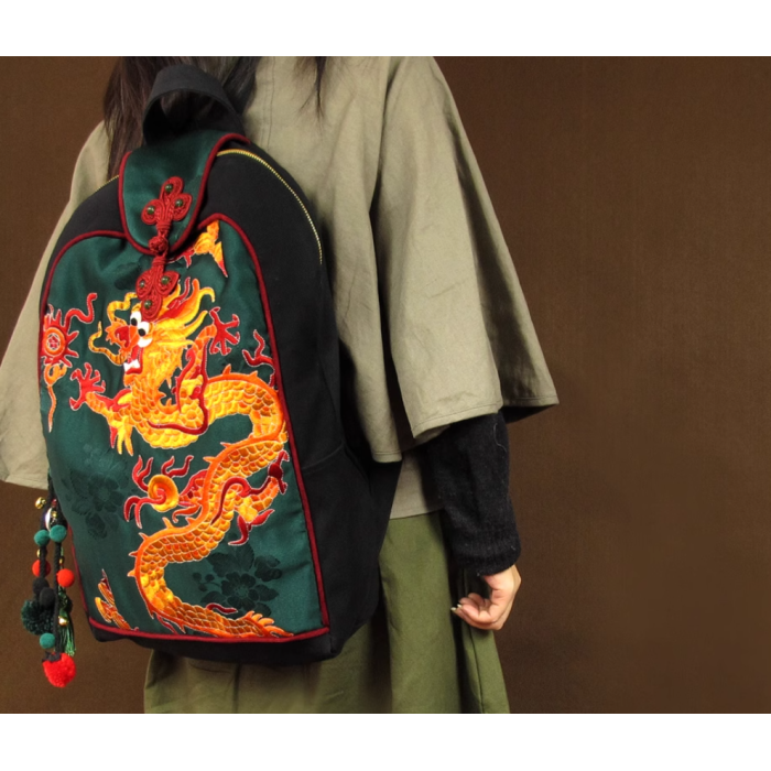 Orient Dragon - Handcrafted Vintage Ethnic Backpack Chinese Embroidered Bag