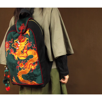 Orient Dragon - Handcrafted Vintage Ethnic Backpack Chinese Embroidered Bag