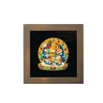Mooras Hand-painted Tibetan Buddhist 3D Thangka Caca Yellow Jambhala Table Frame 7.1x7.1