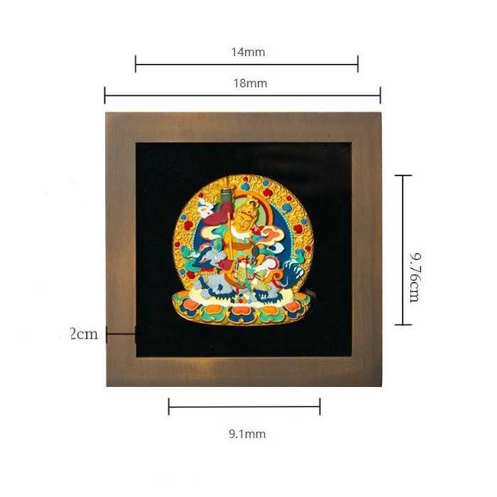 Mooras Hand-painted Tibetan Buddhist 3D Thangka Caca Yellow Jambhala Table Frame 7.1x7.1