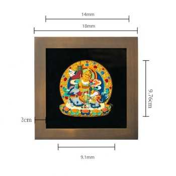 Mooras Hand-painted Tibetan Buddhist 3D Thangka Caca Yellow Jambhala Table Frame 7.1x7.1