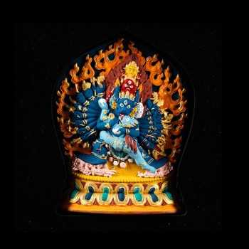 Mooras Hand-painted Tibetan Buddhist 3D Thangka Caca Yamāntaka Table Frame 7.1x7.1