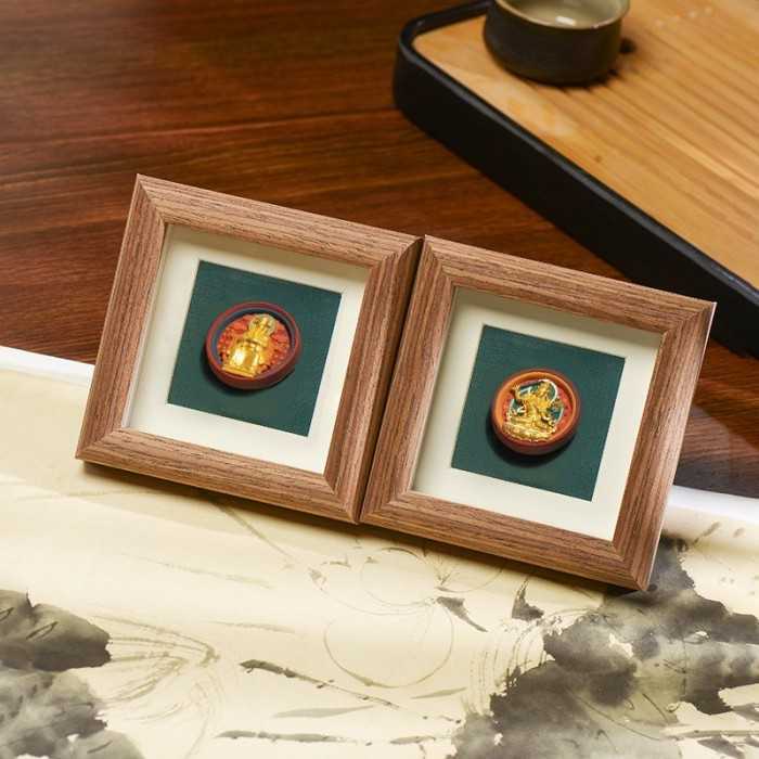 Mooras Hand-painted Tibetan Buddhist 3D Thangka Caca The Fifth Lord Table Frame 4.3x4.3