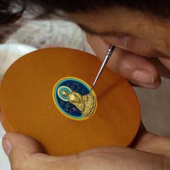 Mooras Hand-painted Tibetan Buddhist 3D Thangka Caca The Fifth Lord Table Frame 4.3x4.3