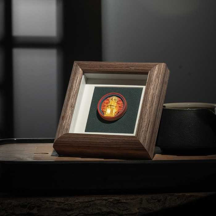 Mooras Hand-painted Tibetan Buddhist 3D Thangka Caca The Fifth Lord Table Frame 4.3x4.3