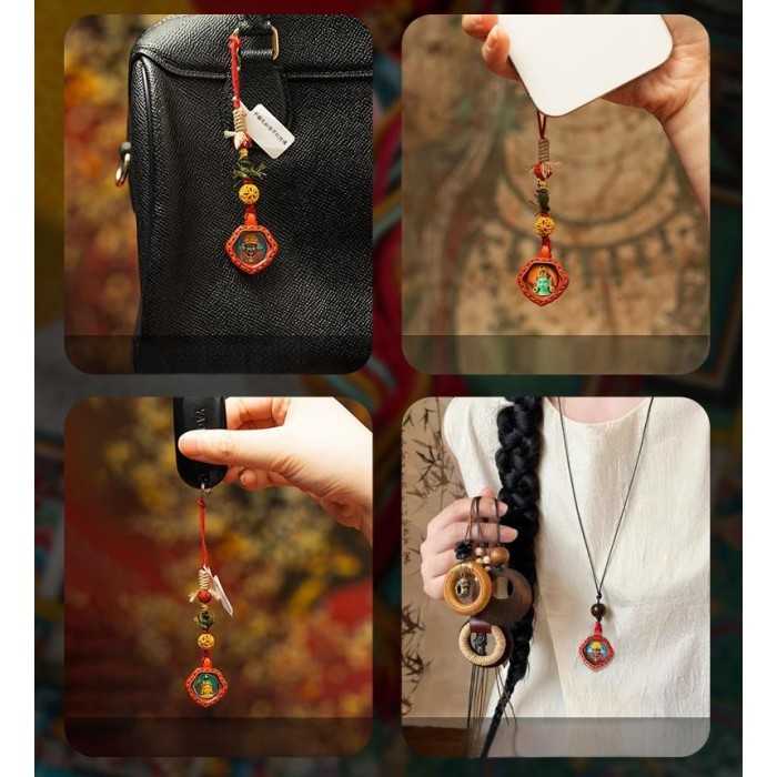 Mooras Ethnic Handmade 3D Tibetan Buddha Zakiram Thangka Keychain & Phone Charm Amulet