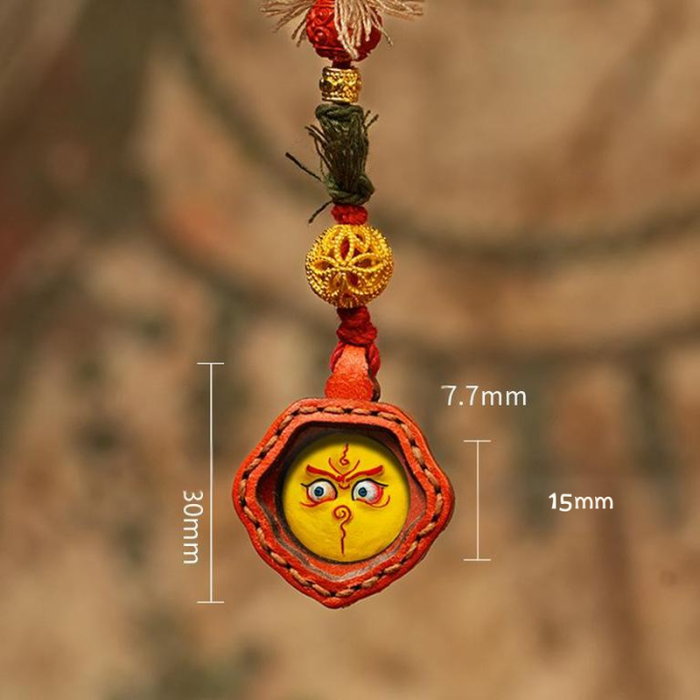 Mooras Handmade 3D Tibetan Buddha Mahakala Thangka Keychain & Phone Charm Amulet