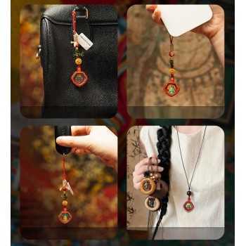 Mooras Handmade 3D Tibetan Buddha Mahakala Thangka Keychain & Phone Charm Amulet