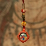 Mooras Handmade 3D Six Character Mantra Thangka Keychain & Phone Charm Amulet