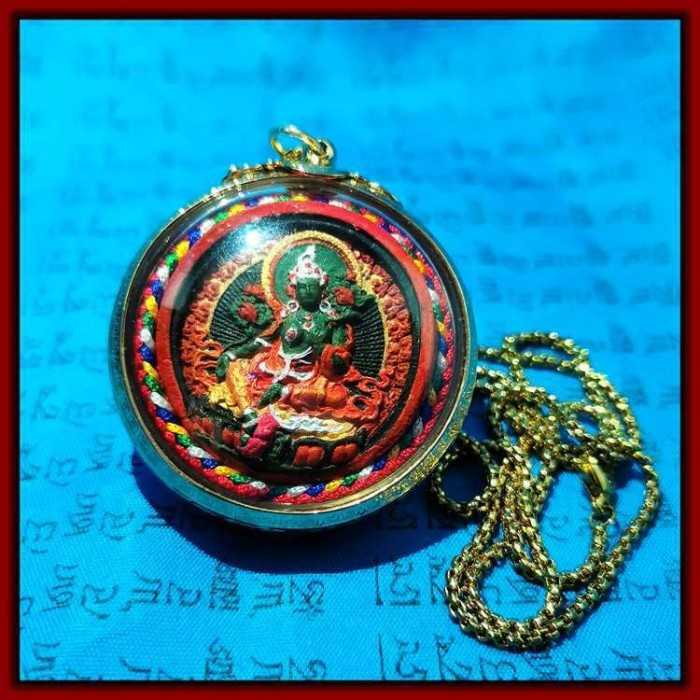 Mooras Handmade 3D Thangka Buddha Green Tara Pendant Necklace