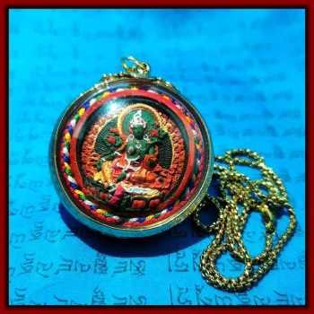 Mooras Handmade 3D Thangka Buddha Green Tara Pendant Necklace