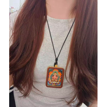 Mooras Hand-Painted 3D Buddha Manjushri Thangka Pendant Necklace
