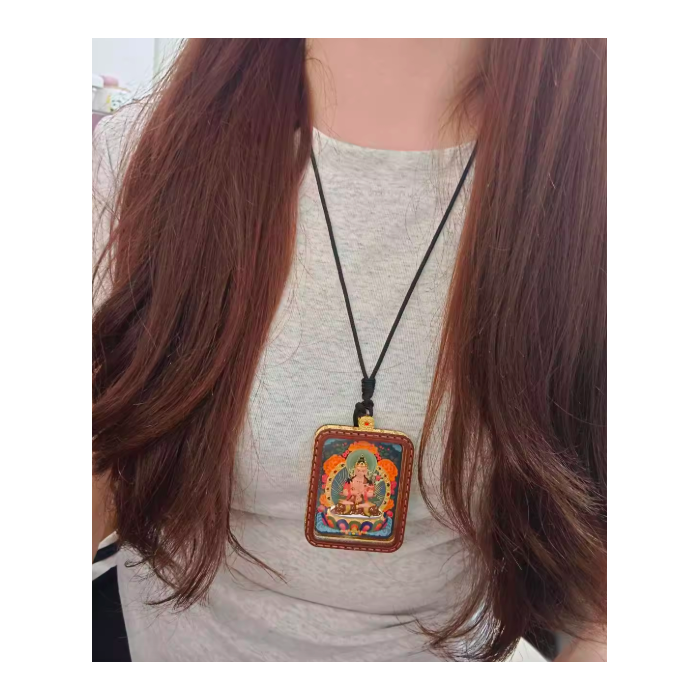 Mooras Hand-Painted 3D Buddha Fox Deity Thangka Pendant Necklace for Yoga