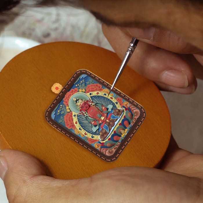 Mooras Hand-Painted 3D Buddha Fox Deity Thangka Pendant Necklace for Yoga