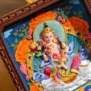 Mooras Hand-Painted 3D Buddha Fox Deity Thangka Pendant Necklace for Yoga