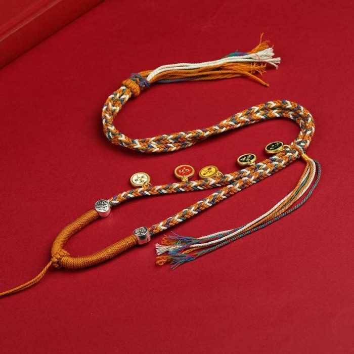 Hand-woven Five Gods of Wealth Rope Necklace for Ethnic Pendant Orange