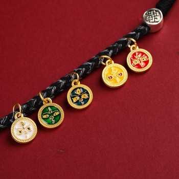 Hand-woven Five Gods of Wealth Rope Necklace for Ethnic Pendant Black