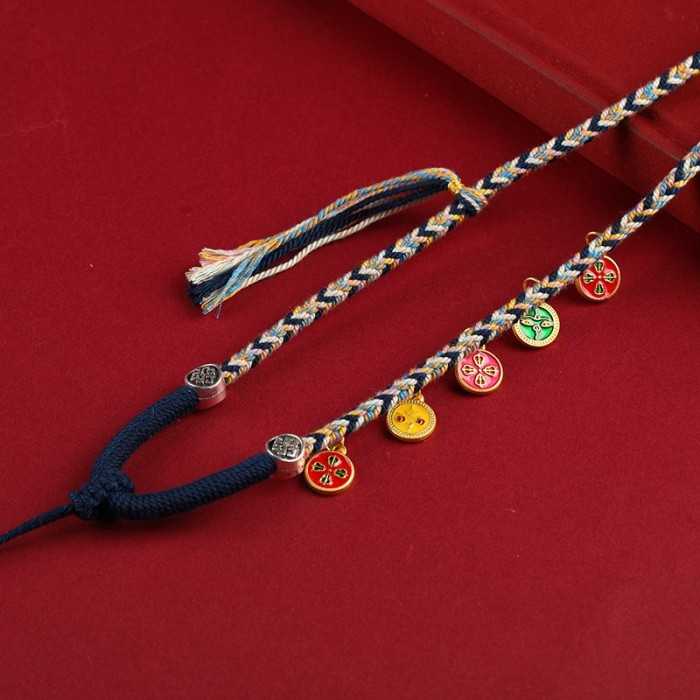 Hand-woven Five Gods of Wealth Rope Necklace for Ethnic Pendant Blue