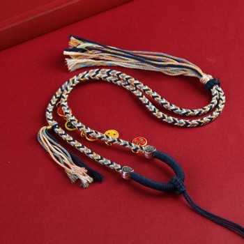 Hand-woven Five Gods of Wealth Rope Necklace for Ethnic Pendant Blue
