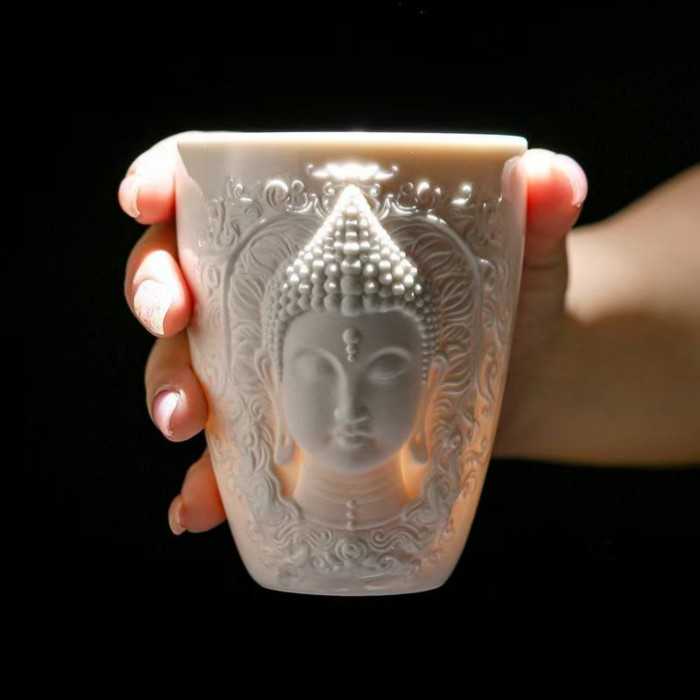 Handcrafted Jade-Porcelain Buddha Relief Tea / Coffee Cup (230 ml)