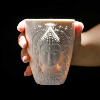 Handcrafted Jade-Porcelain Buddha Relief Tea / Coffee Cup (230 ml)