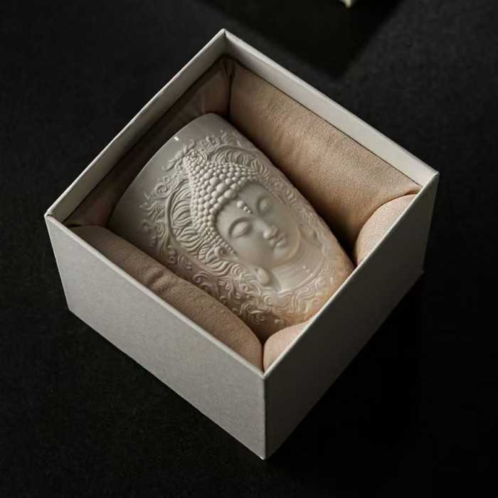 Handcrafted Jade-Porcelain Buddha Relief Tea / Coffee Cup (230 ml)