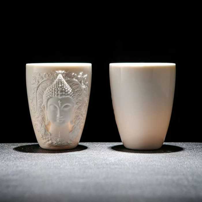 Handcrafted Jade-Porcelain Buddha Relief Tea / Coffee Cup (230 ml)
