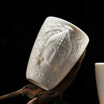 Handcrafted Jade-Porcelain Buddha Relief Tea / Coffee Cup (230 ml)