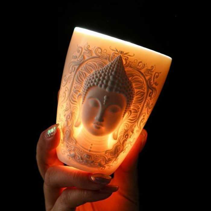 Handcrafted Jade-Porcelain Buddha Relief Tea / Coffee Cup (230 ml)