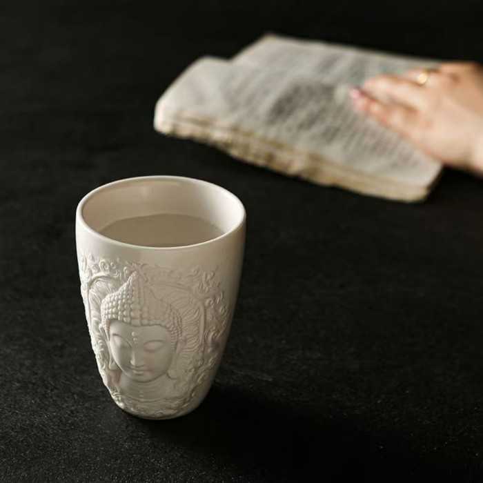 Handcrafted Jade-Porcelain Buddha Relief Tea / Coffee Cup (230 ml)