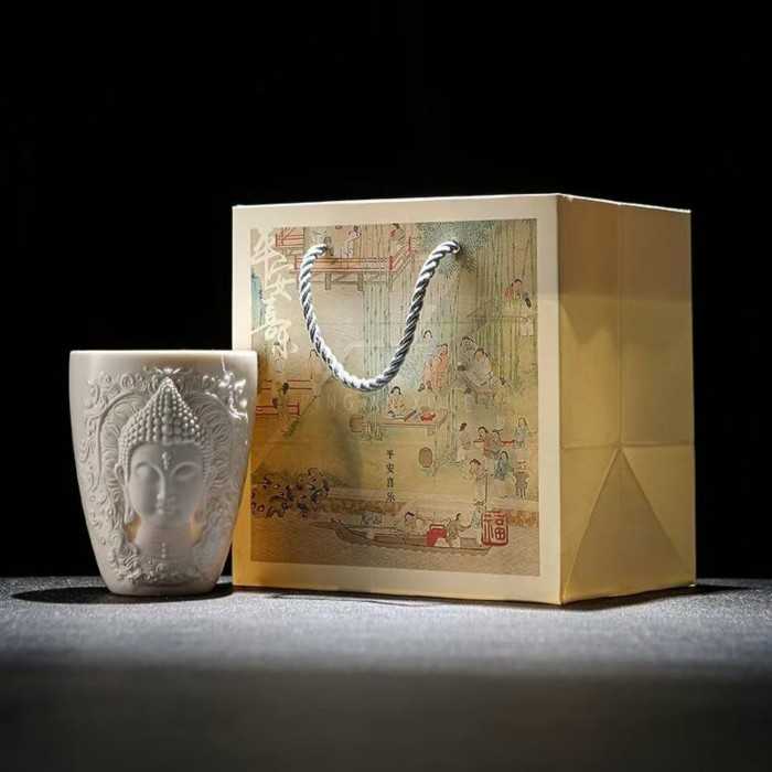 Handcrafted Jade-Porcelain Buddha Relief Tea / Coffee Cup (230 ml)