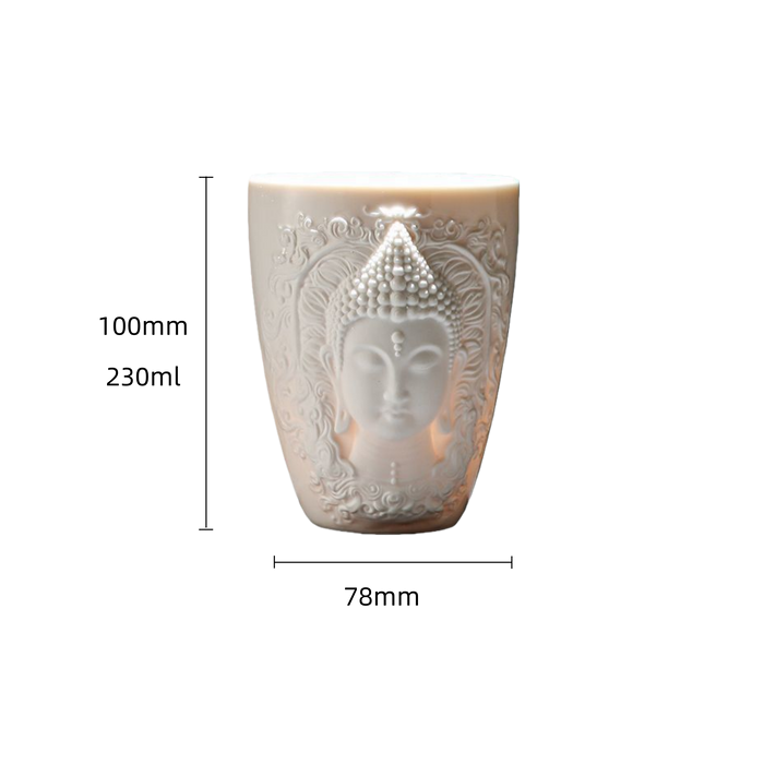 Handcrafted Jade-Porcelain Buddha Relief Tea / Coffee Cup (230 ml)