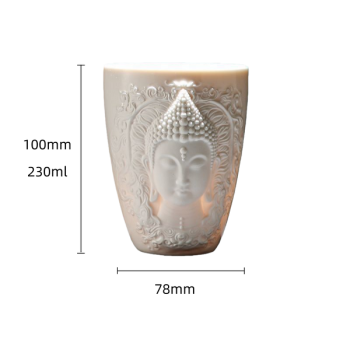 Handcrafted Jade-Porcelain Buddha Relief Tea / Coffee Cup (230 ml)