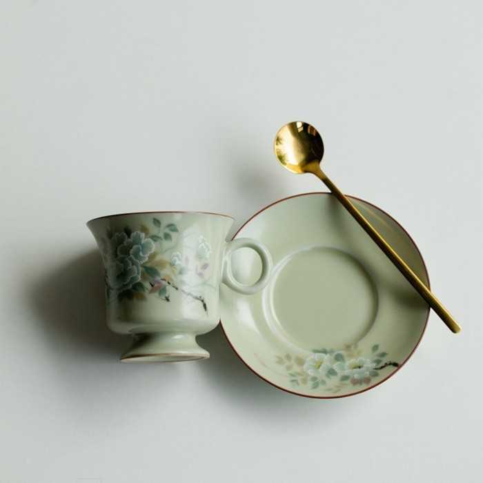 Ru Kiln–Inspired Handmade Celadon Coffee Cup & Saucer Set (100 ml)