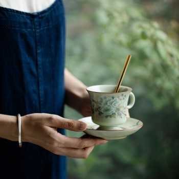 Ru Kiln–Inspired Handmade Celadon Coffee Cup & Saucer Set (100 ml)