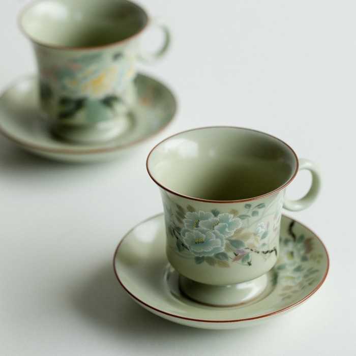 Ru Kiln–Inspired Handmade Celadon Coffee Cup & Saucer Set (100 ml)