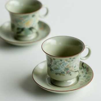 Ru Kiln–Inspired Handmade Celadon Coffee Cup & Saucer Set (100 ml)