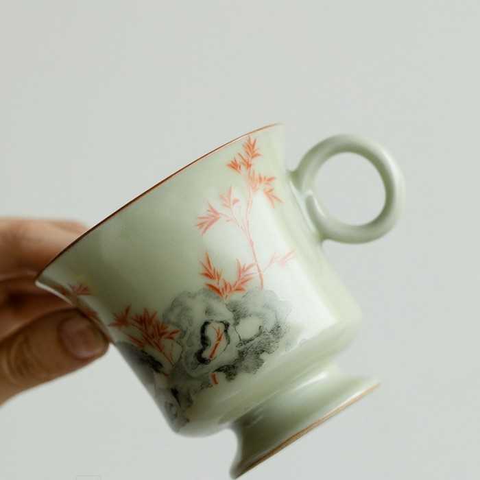 Ru Kiln–Inspired Handmade Celadon Coffee Cup & Saucer Set (100 ml)