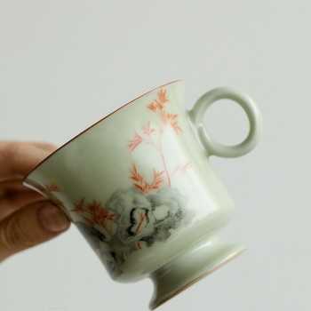 Ru Kiln–Inspired Handmade Celadon Coffee Cup & Saucer Set (100 ml)