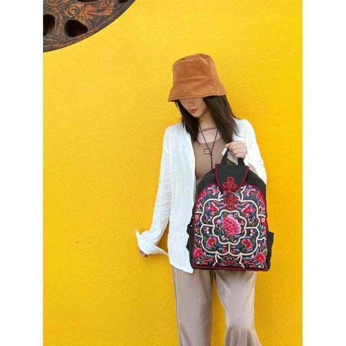 Peony - Handcrafted Vintage Ethnic Backpack Floral Embroidered Bag
