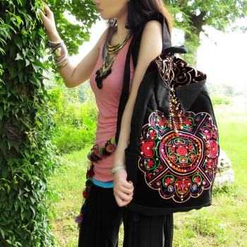 Mooras Handcrafted Vintage Ethnic Backpack Vine Embroidered Bag