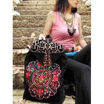 Mooras Handcrafted Vintage Ethnic Backpack Vine Embroidered Bag