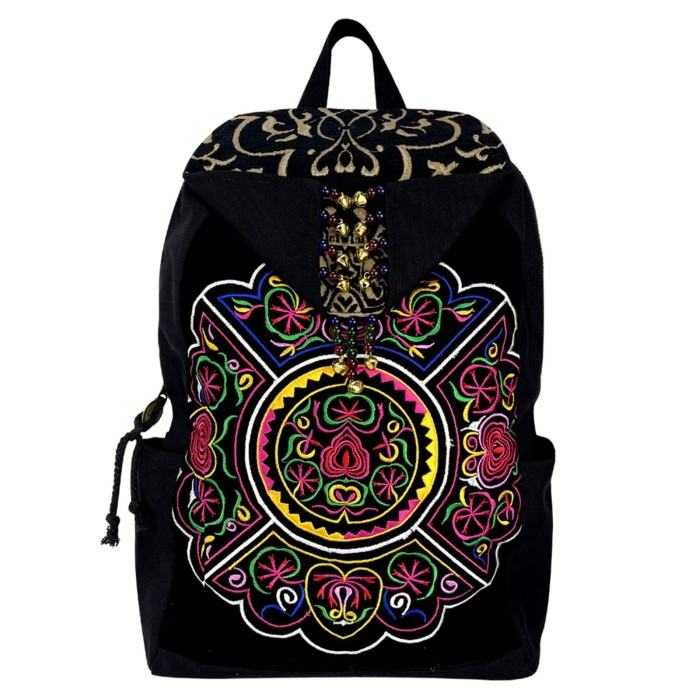 Mooras Handcrafted Vintage Ethnic Backpack Vine Embroidered Bag