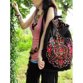 Mooras Handcrafted Vintage Ethnic Backpack Vine Embroidered Bag
