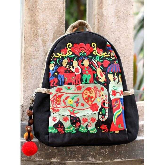 Mooras Handcrafted Vintage Ethnic Backpack Embroidered Bag Elephant