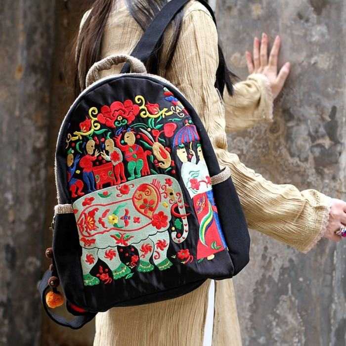 Mooras Handcrafted Vintage Ethnic Backpack Embroidered Bag Elephant