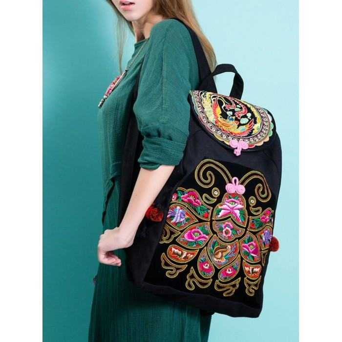 Mooras Handcrafted Vintage Ethnic Backpack Bee Embroidered Bag