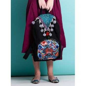 Mooras Handcrafted Vintage Ethnic Backpack Couple Fishes Embroidered Bag  - Jin Li